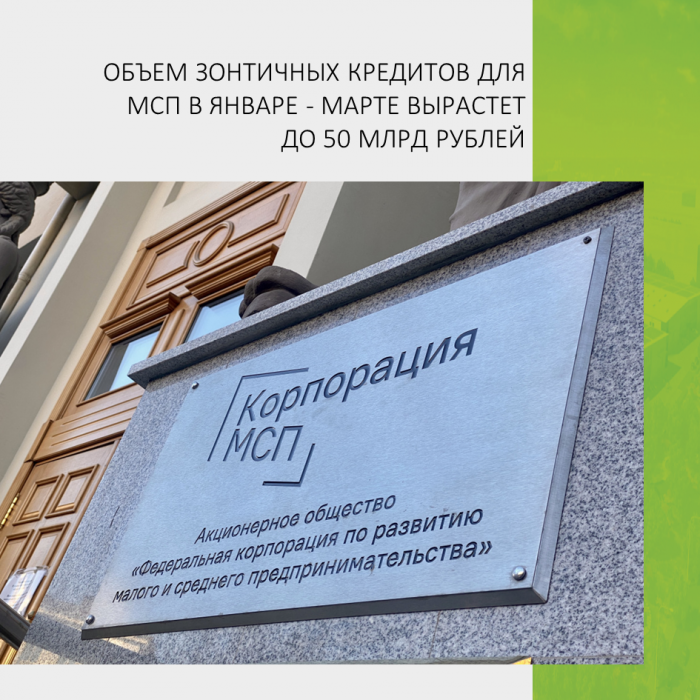 ОБЪЕМ ЗОНТИЧНЫХ КРЕДИТОВ ДЛЯ МСП В ЯНВАРЕ - МАРТЕ ВЫРАСТЕТ ДО 50 МЛРД РУБЛЕЙ