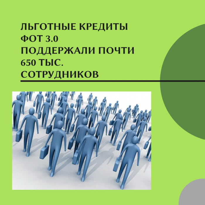 ЛЬГОТНЫЕ КРЕДИТЫ ФОТ 3.0 ПОДДЕРЖАЛИ ПОЧТИ 650 ТЫС. СОТРУДНИКОВ