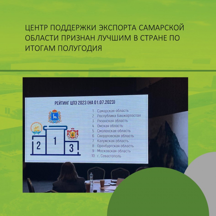 ЦЕНТР ПОДДЕРЖКИ ЭКСПОРТА САМАРСКОЙ ОБЛАСТИ ПРИЗНАН ЛУЧШИМ В СТРАНЕ ПО ИТОГАМ ПОЛУГОДИЯ